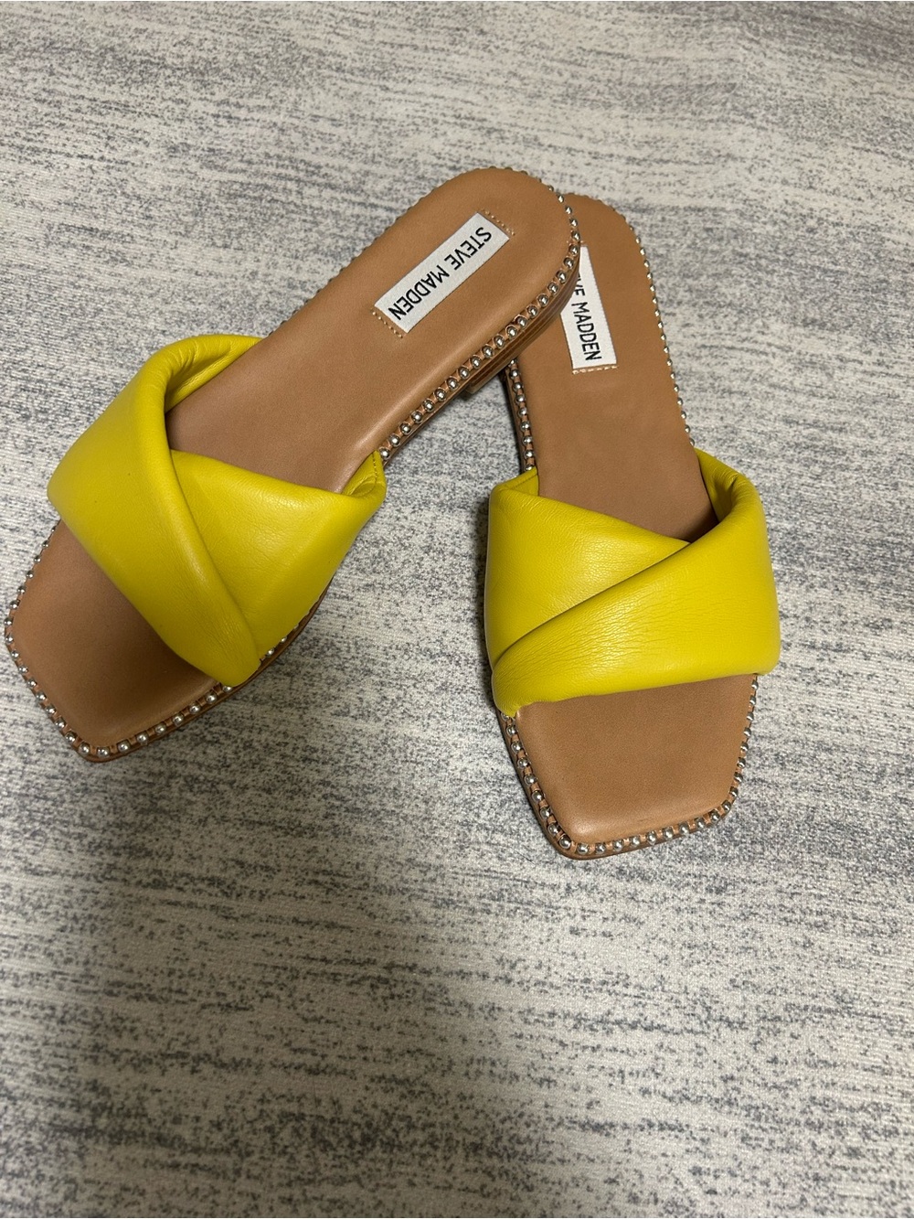Steve Madden Yellow Twisted Crisscross Slide Sandals